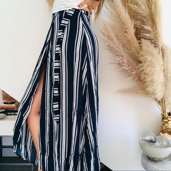 SMYM MUMU Navy White Siren Stripe Maxi Skirt Small - Picture 4 of 8